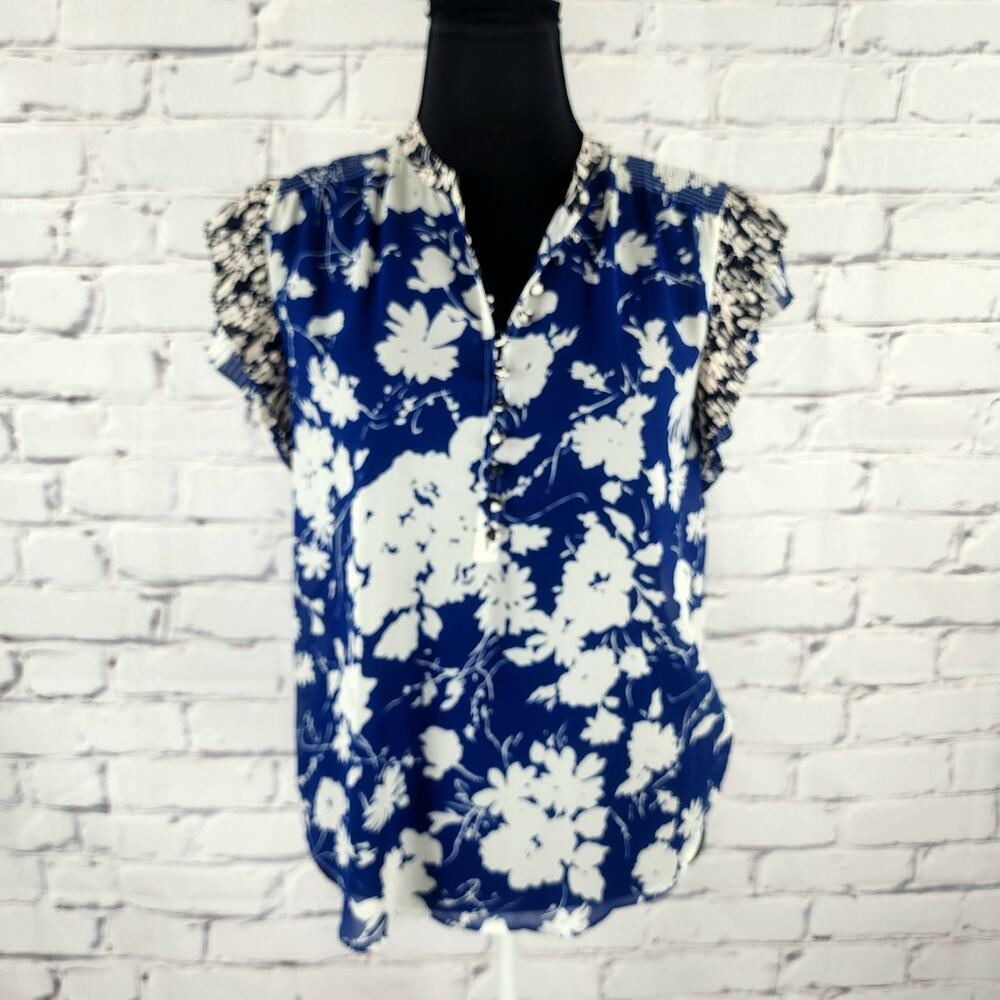 POLO Ralph Lauren Fly Away Blouse Womens XL Blue Floral Sheer classiccore - Picture 2 of 10